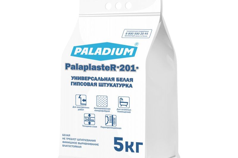 PALADIUM PalaplasteR-201 Палапластер-201 ГИПСОВАЯ ШТУКАТУРКА БЕЛАЯ С МИКРОФИБРОЙ 5кг