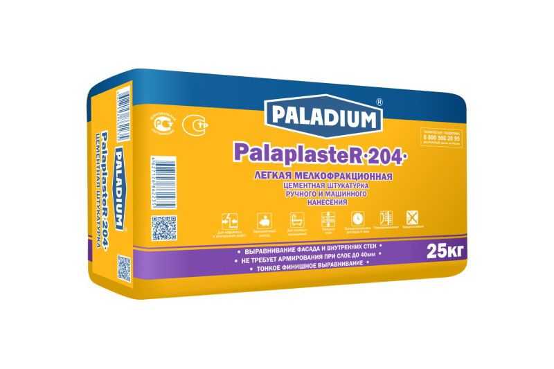 PALADIUM PalaplasteR-204 Палапластер-204 ЦЕМЕНТНАЯ ШТУКАТУРКА ЛЕГКАЯ 25кг